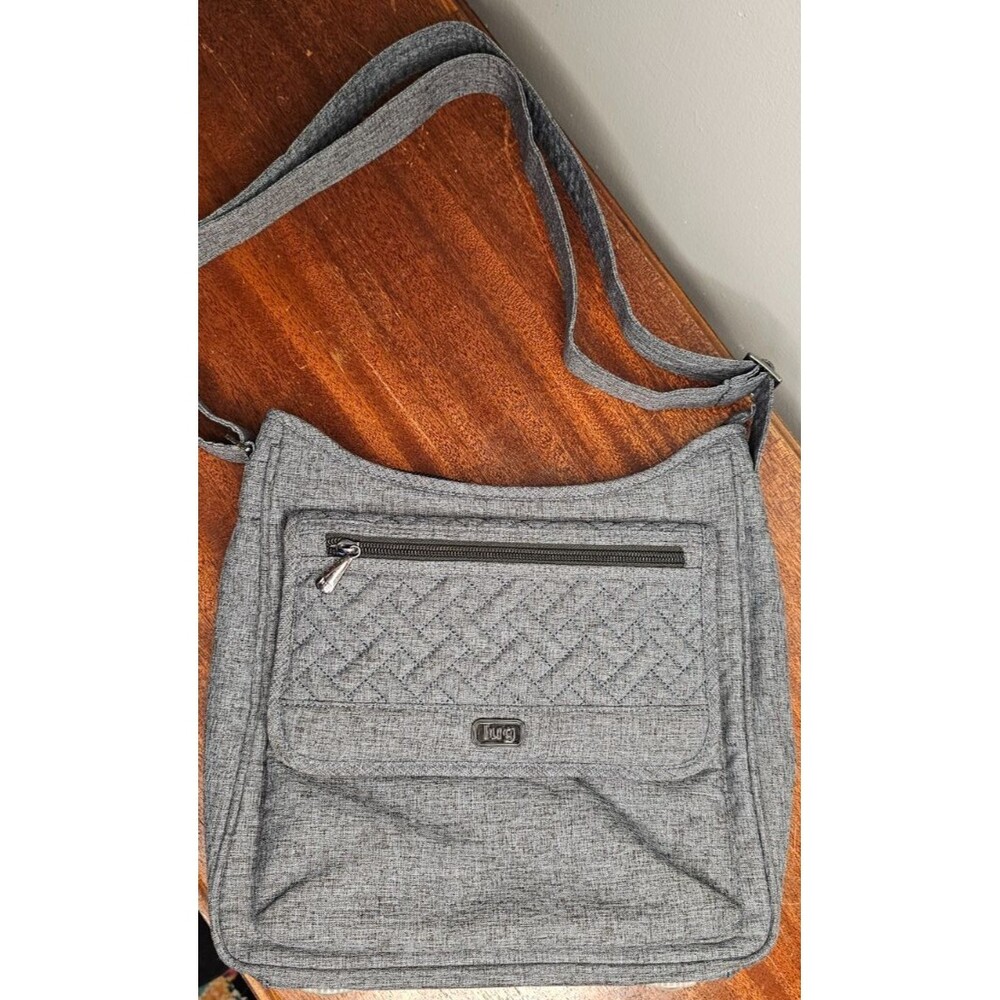 Lug Hopscotch Gray Multiple Pockets Crossbody Messenger Bag Purse Gunmetal
